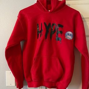Custom made kids red “Hype” hoodie